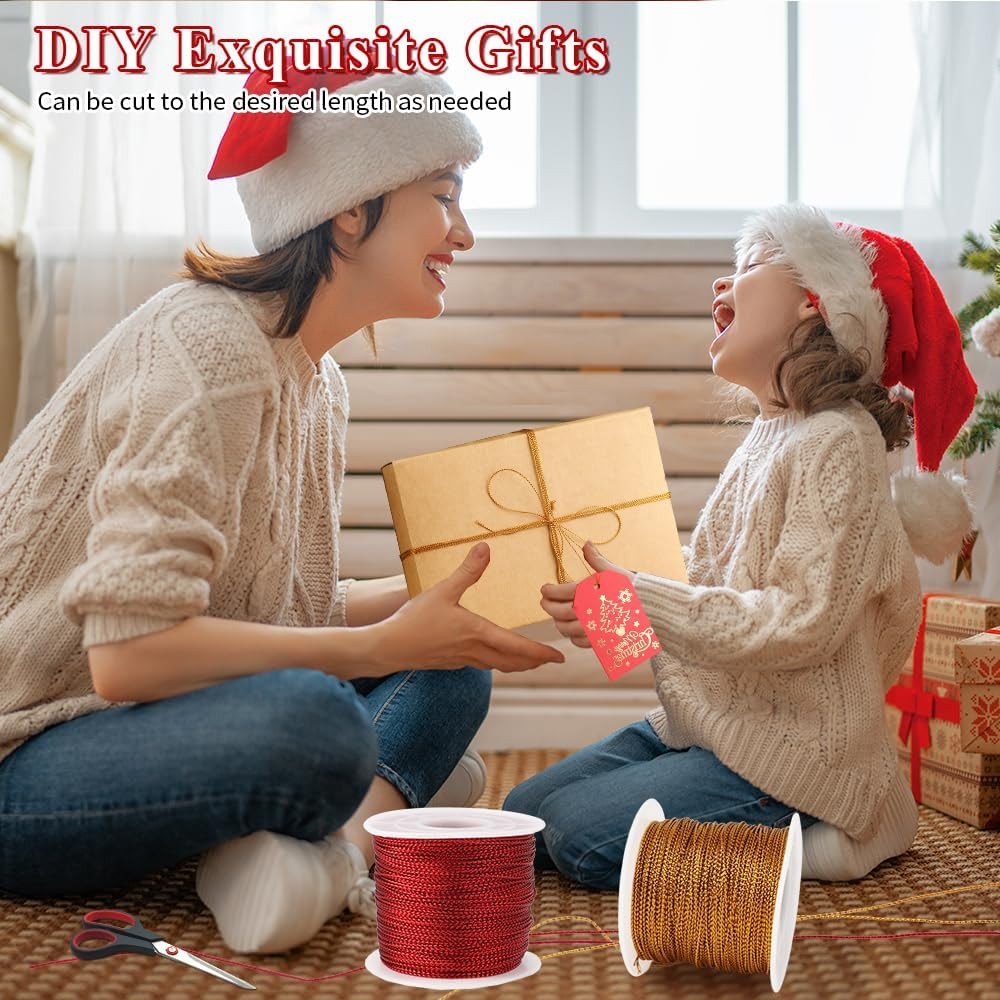 Metallic Cord 436 Yard 4 Pcs, Gold+Silver+Red+Green, Gold+silver+red+green