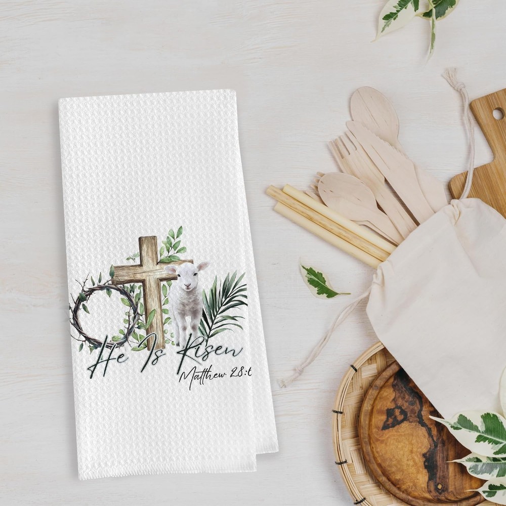 He is Risen Kitchen Towels - Easter Decorative Waffle Weave Dish Towels, Chri...