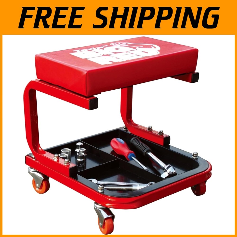 Red Rolling Creeper Seat: Padded Mechanic Stool