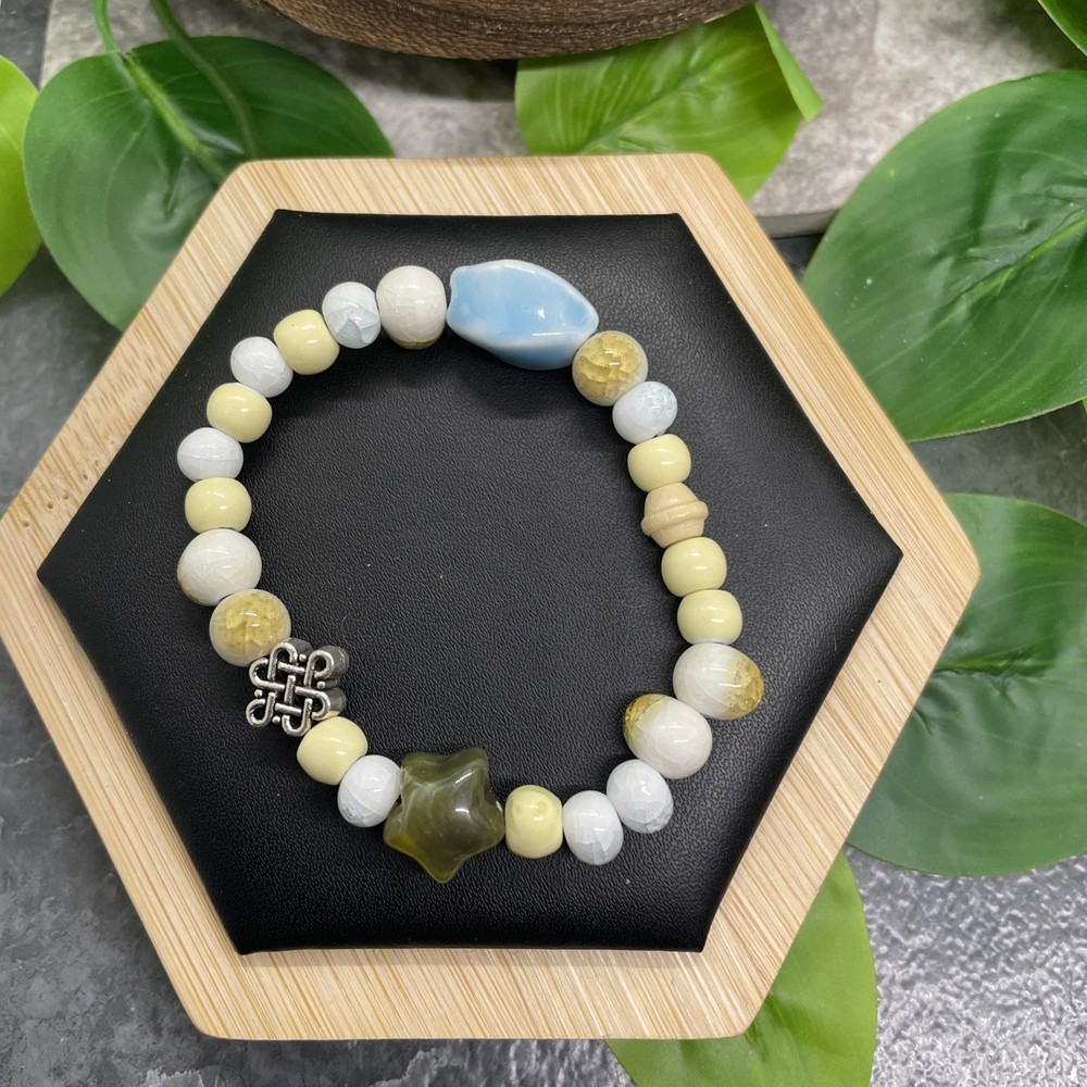 Handmade Ceramic Bead Beaded Stackable 6” Plus Stretch Bracelet New B8999