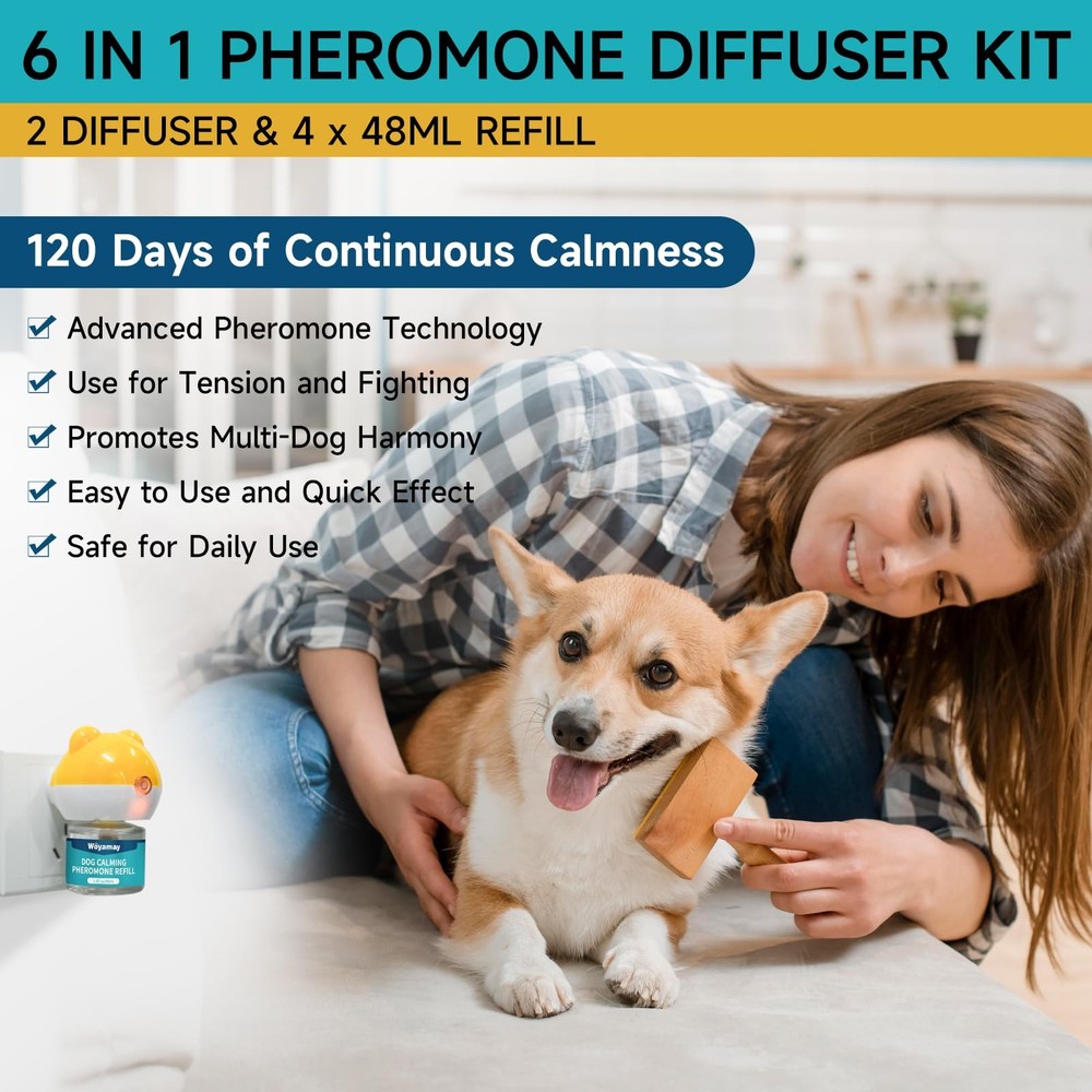 Woyamay Dog Calming Diffuser - Pheromones 2 Diffuser, 4 Refills