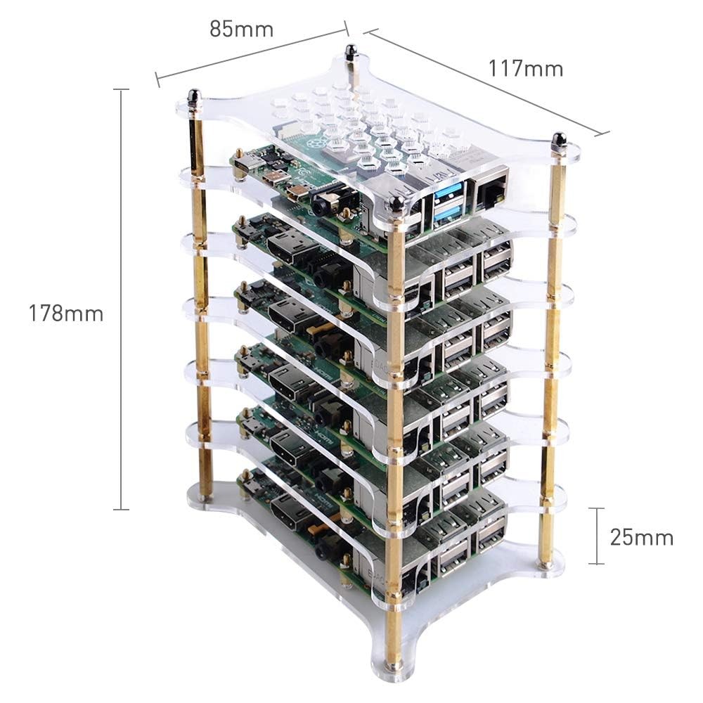 6 Layer Stackable Clear Acrylic Rack Case Heatsink Raspberry Pi 4 3 2