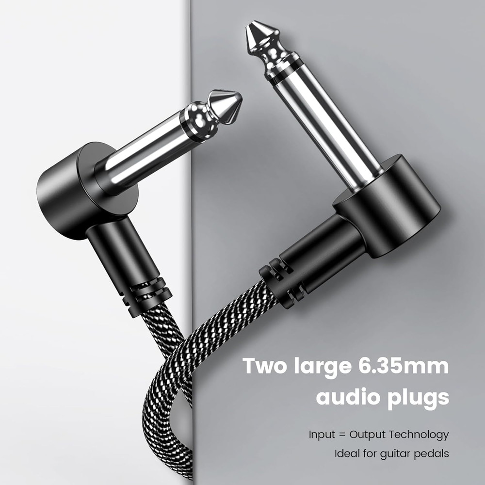 Guitar Patch Cables 6-Pack, 6-Inch Right Angle 1/4" TS Flat Cables