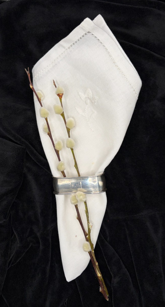 Webster Co Sterling Silver Napkin Ring Art Deco Engine Turned Monogram MJS