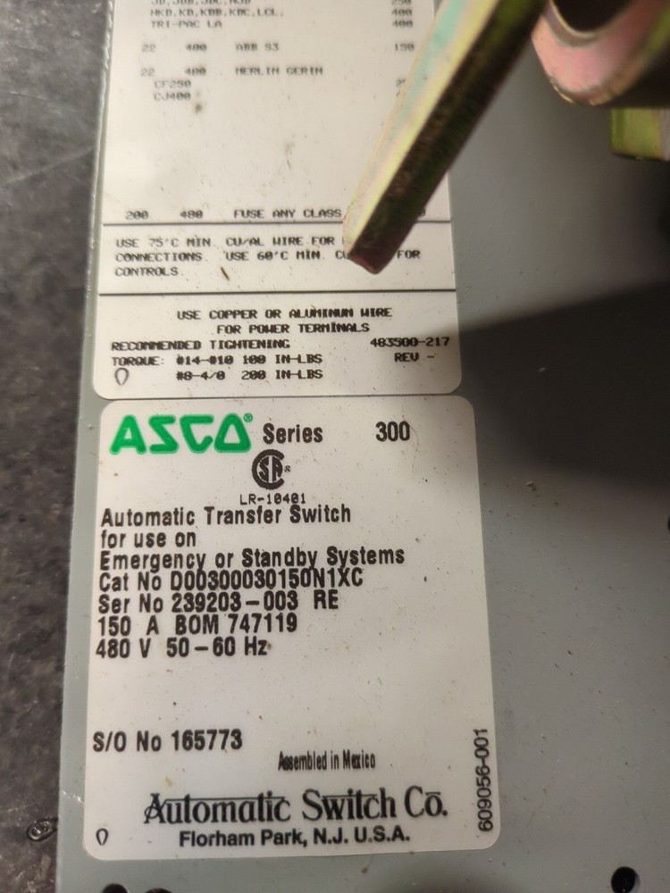 Asco Automatic Transfer Switch Cat. # D00300030150N1XC