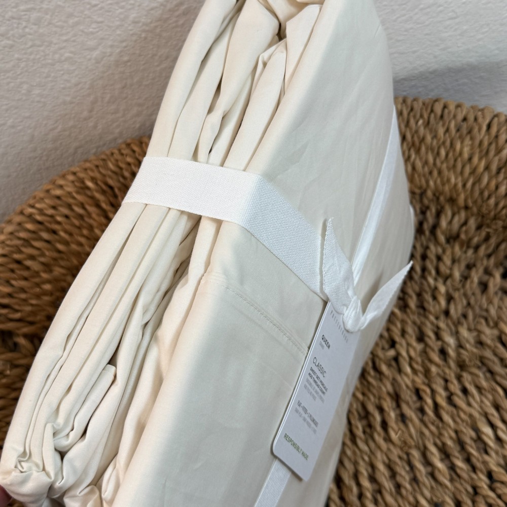 POTTERY BARN 400 THREAD COUNT ORGANIC PERCALE SHEET SET QUEEN ~ CLASSIC IVORY