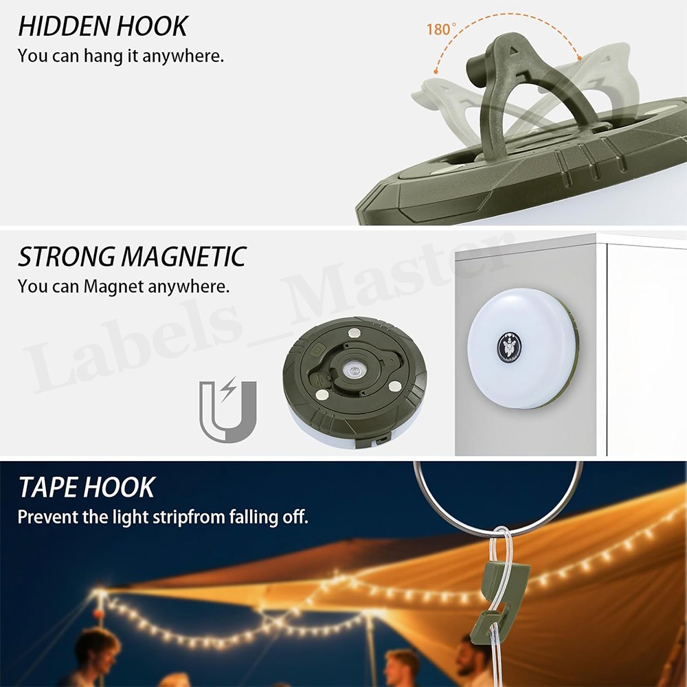 Portable LED Camping String Lights USB Rechargeable Stowable Tent Lamp Lantern