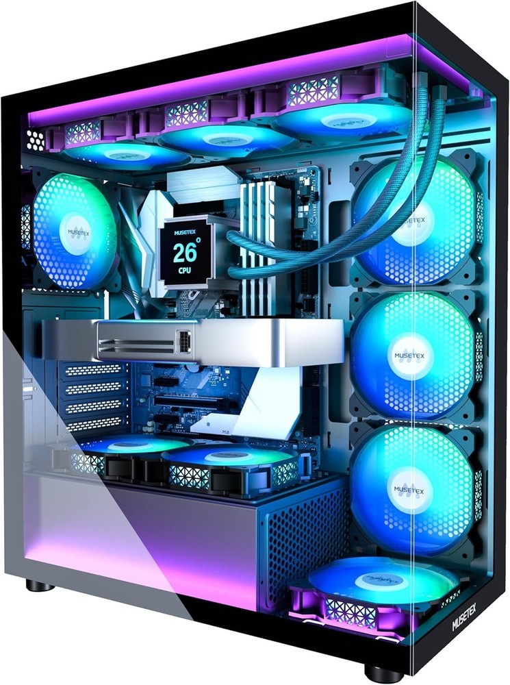 ATX PC Case 7 PWM ARGB Fans Pre-Installed, Type-C Mid Tower Computer Case wit...