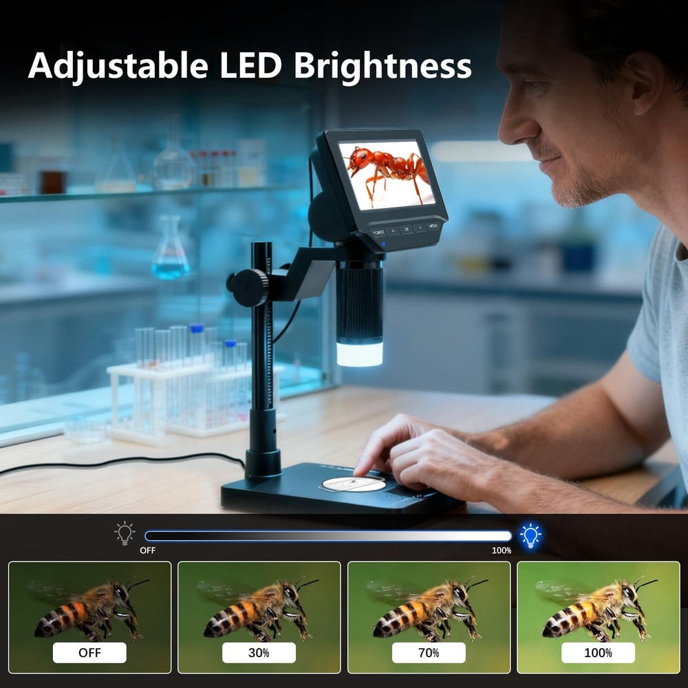 MoreDisp Digital Microscope,4.3" Coin Microscope with Black