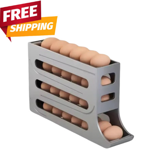 4 Layers Automatic Rolling Egg Holder Rack Fridge Egg Storage Box
