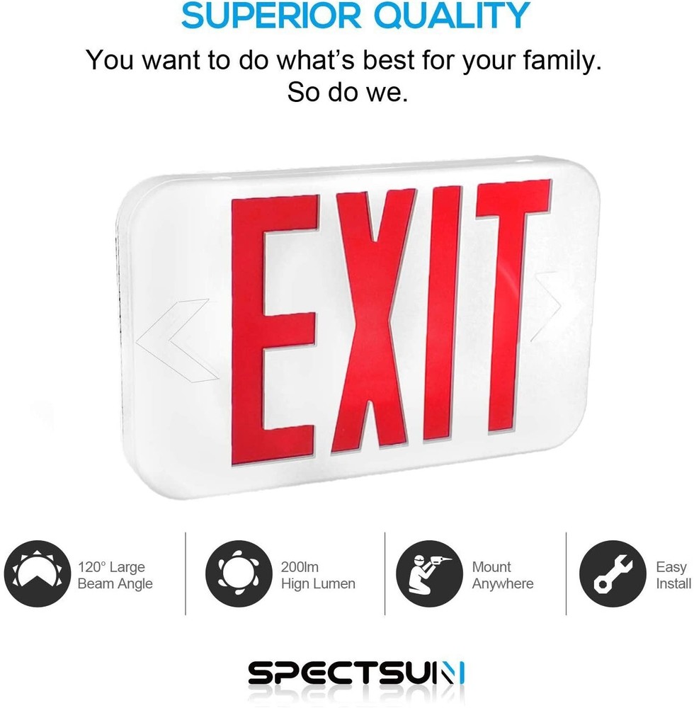 UL Listed 6 Packs Red Led Exit Sign & Exit Light with Battery Backup Combo.