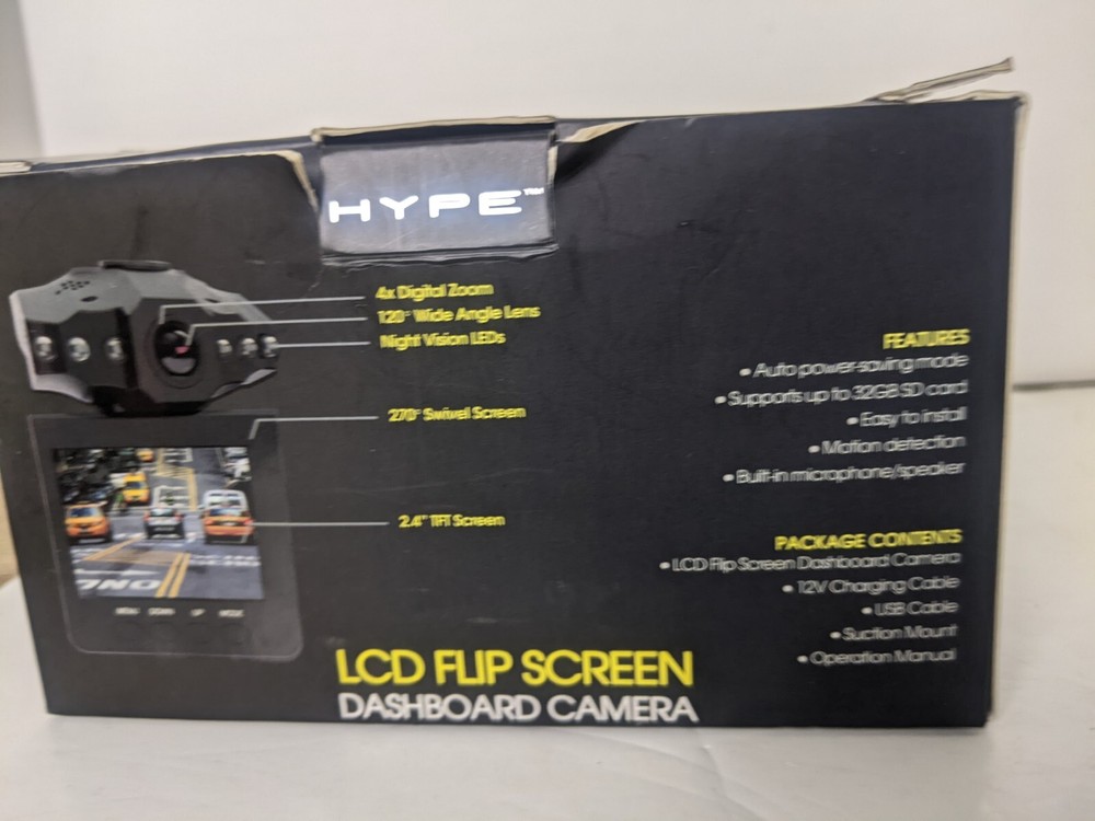 HYPE LCD flip screen dashboard camera 720 p. LCD Screen 2.4"