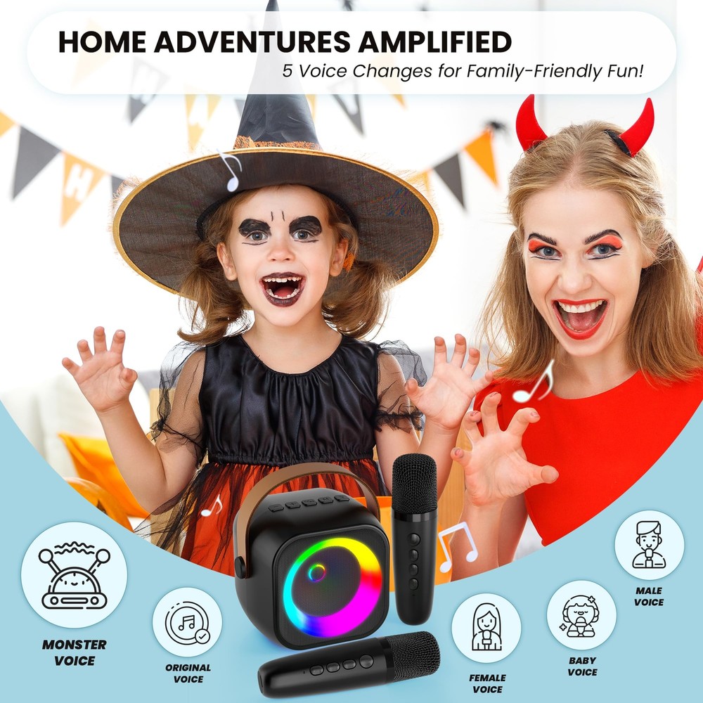 Mini Karaoke Machine, Portable Bluetooth Karaoke Speaker with 2 Wireless Microph