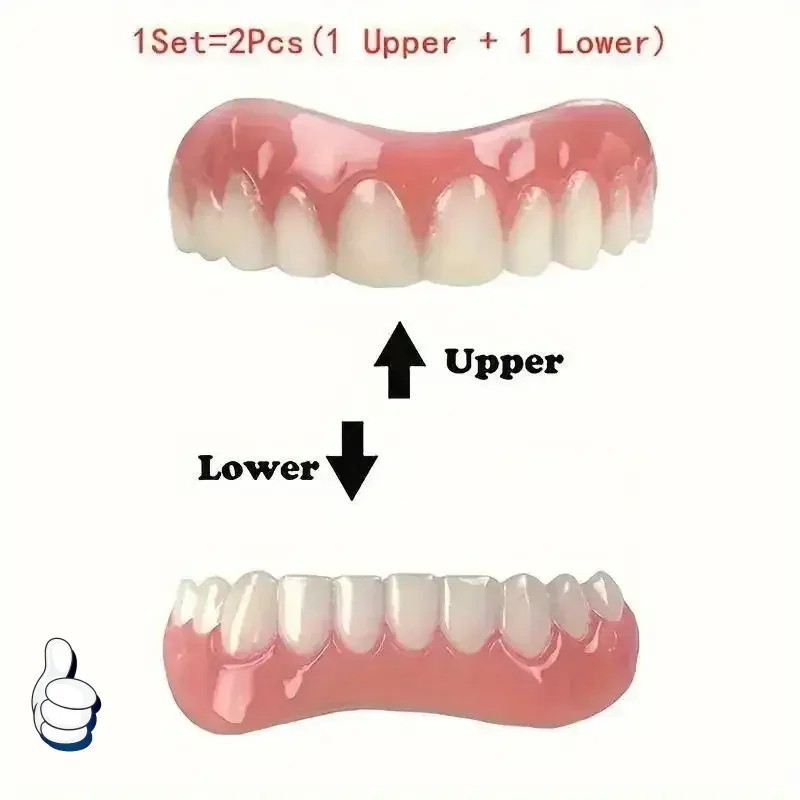 2x Silicone False Teeth Upper & Lower Smile Dental Veneers Dentures False Tooth