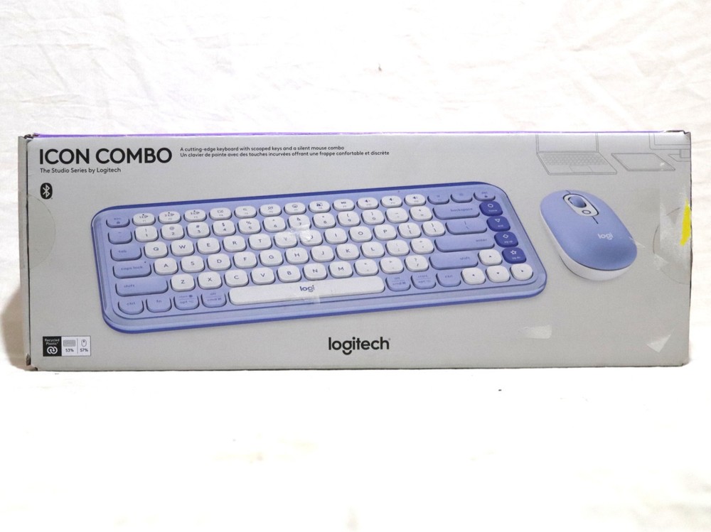 Logitech POP ICON Combo, Bluetooth Keyboard and Mouse Combo, Quiet Click - Lilac