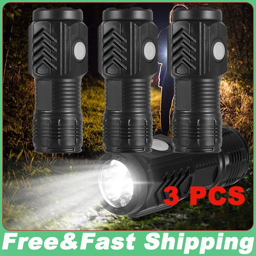 3 Pack Super Bright LED Tactical Flashlight Mini USB Rechargeable Lamp Light