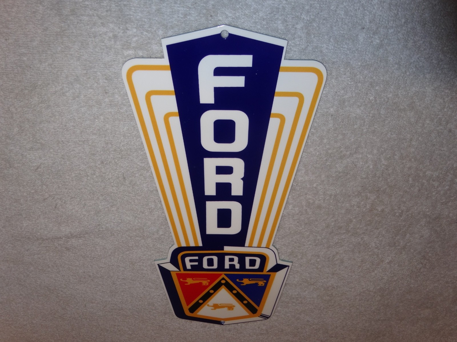 VINTAGE FORD JUBILEE DIECUT CAR & TRUCK DEALER 13" BAKED METAL GASOLINE OIL SIGN