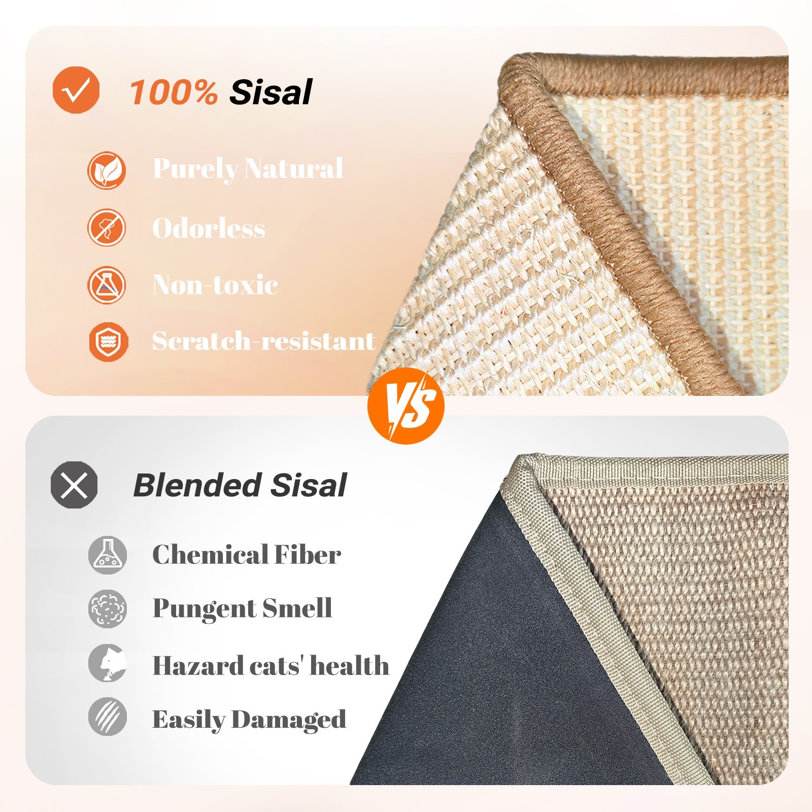 Sisal Cat Scratcher Ramp, 24.8" Solid Wooden Cats L-Shape Scratching Post