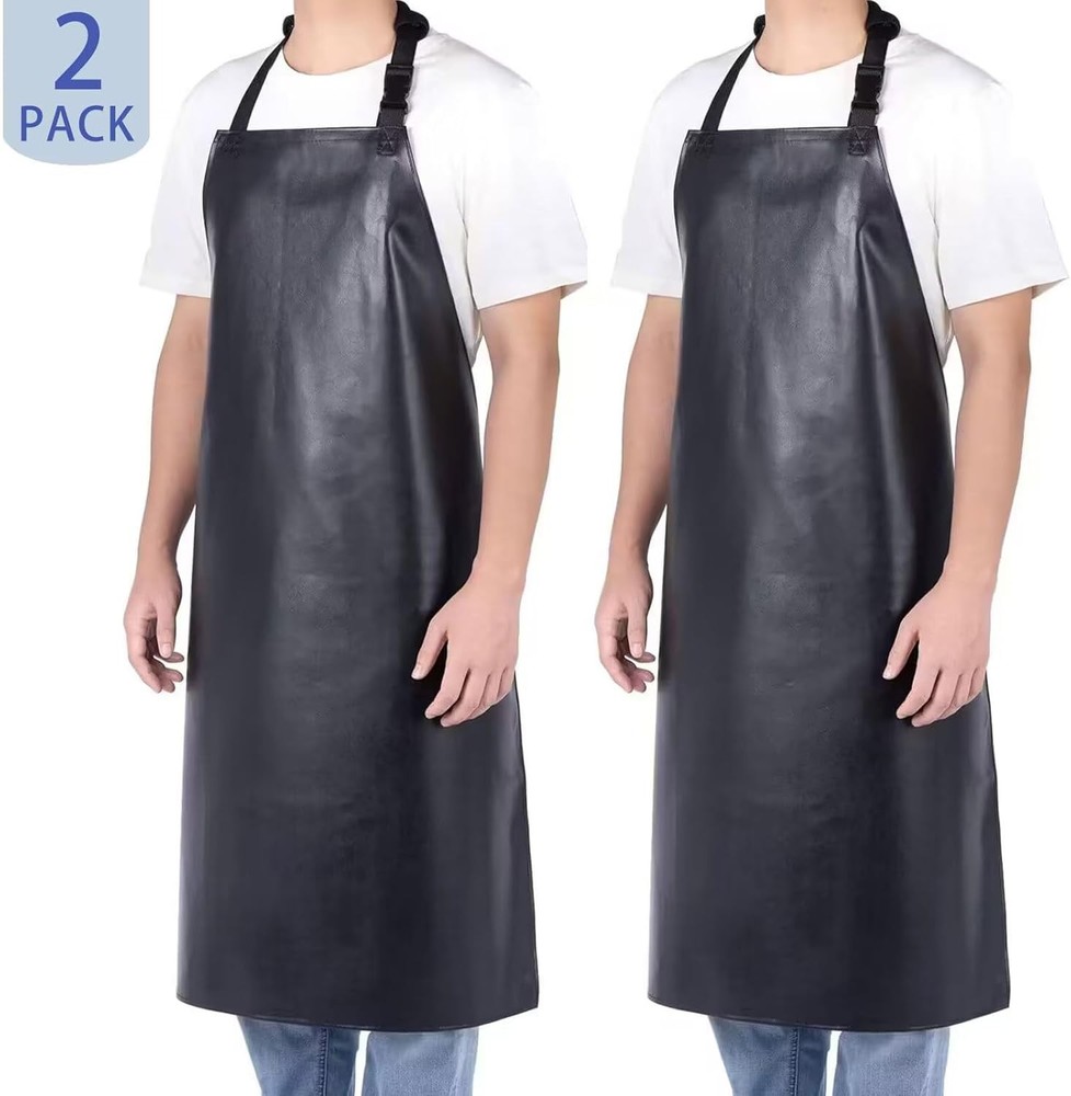 Homsolver 2 Pack Waterproof Rubber Vinyl Apron Black Aprons Without Pockets