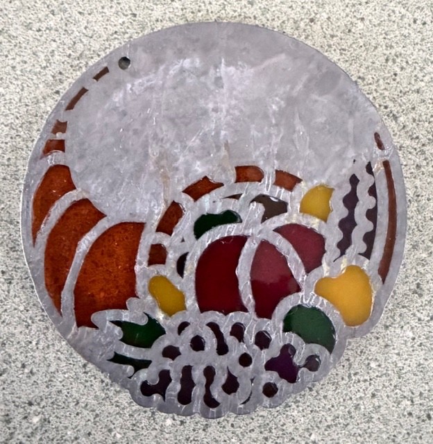 Cornucopia Stained Glass Multicolor Sun Catcher, Printed Prayer