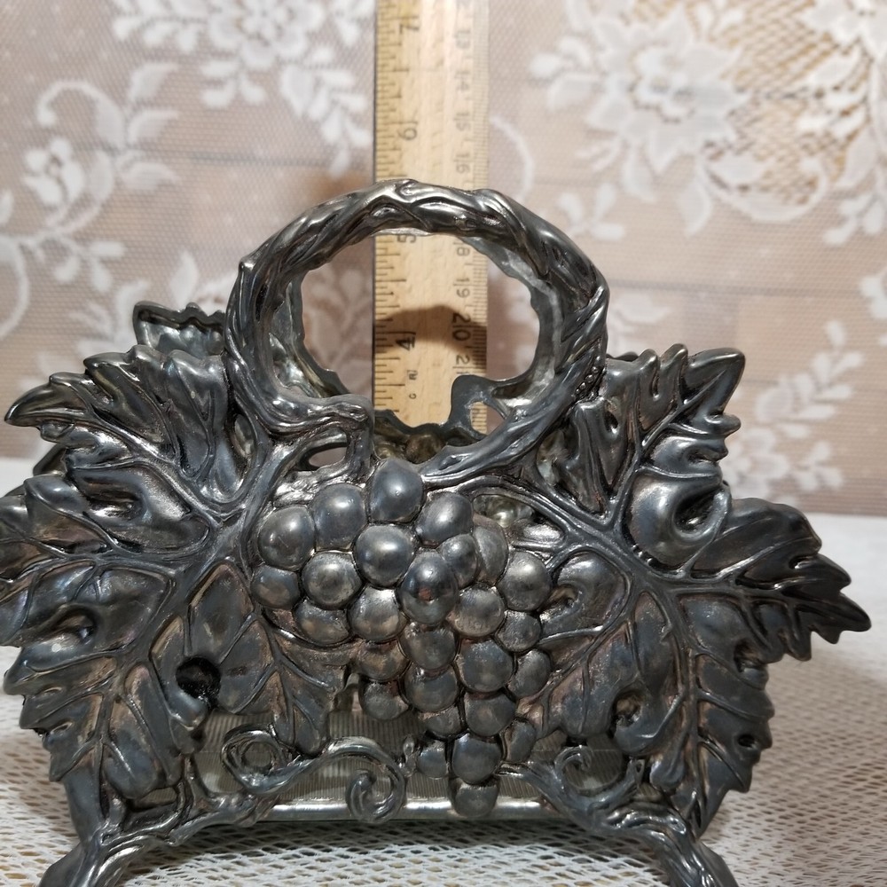 Godinger Letter Napkin Holder Silver Plated 1994 Grape & Leaf Design