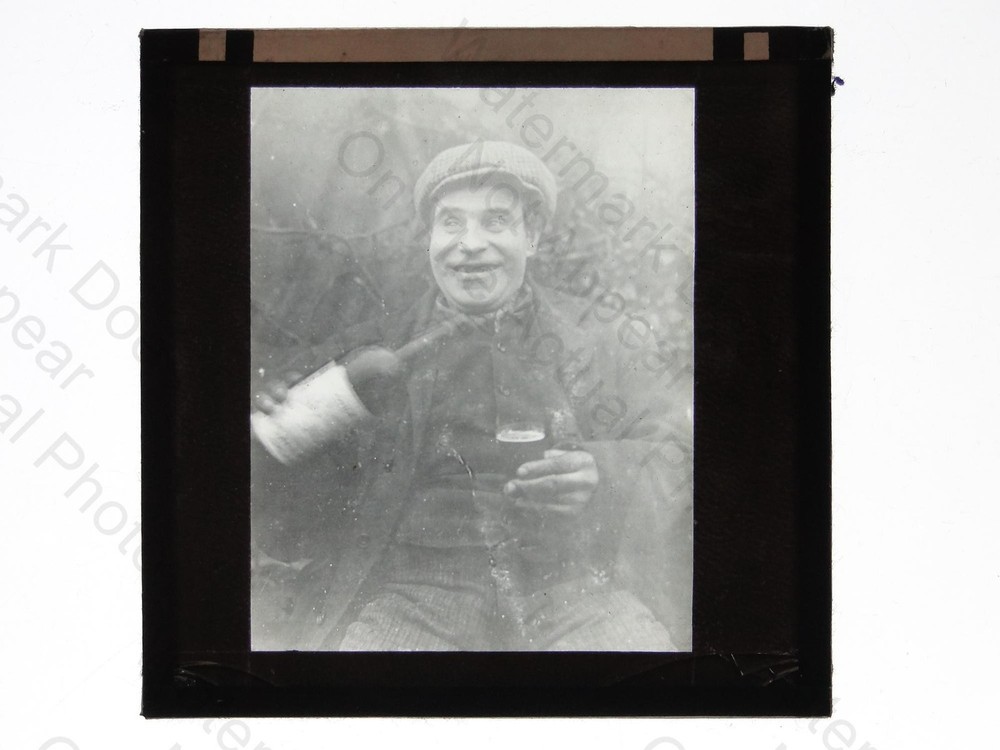 Man Flat Cap Pouring Wine Glass Comical Expression c1910s VTG Photo