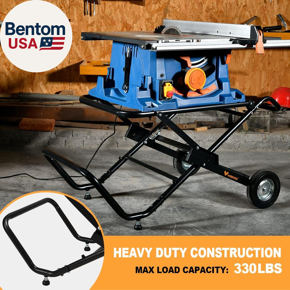 Portable Table Saw Stand, 330 Lbs Load Capacity Rolling Foldable Table Saw Table