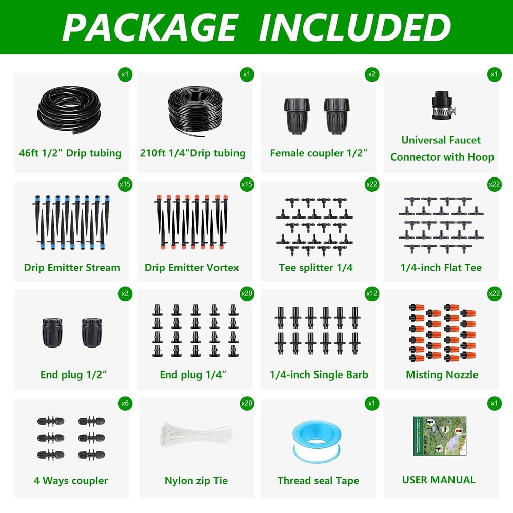 256FT Automatic Drip Irrigation System Kit,Automatic Garden Watering Misting Sys