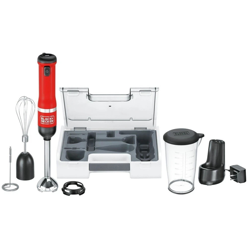 Black & Decker 3-in-1 Kitchen Wand Cordless Immersion Blender Multi Tool Set Red