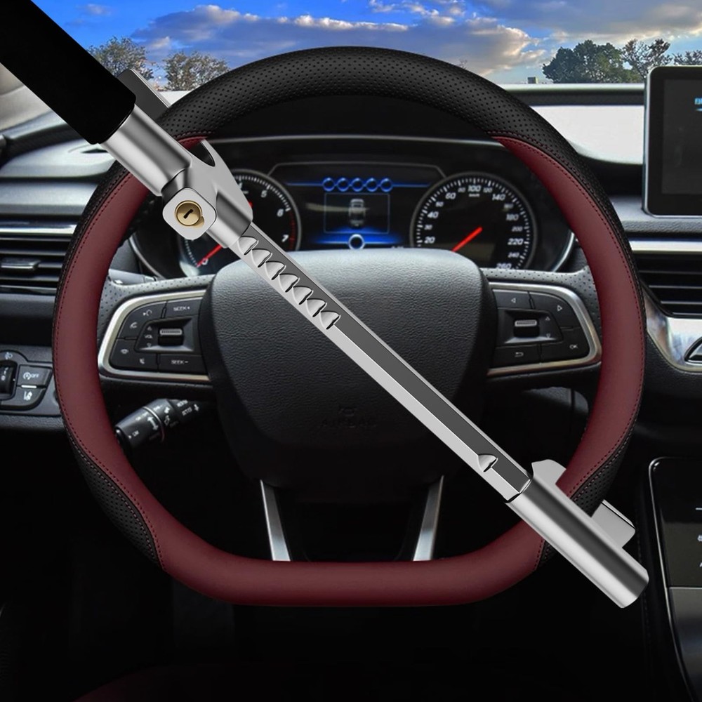 MONOJOY Steering Wheel Lock Universal Security Car Locks with Stretch, Black