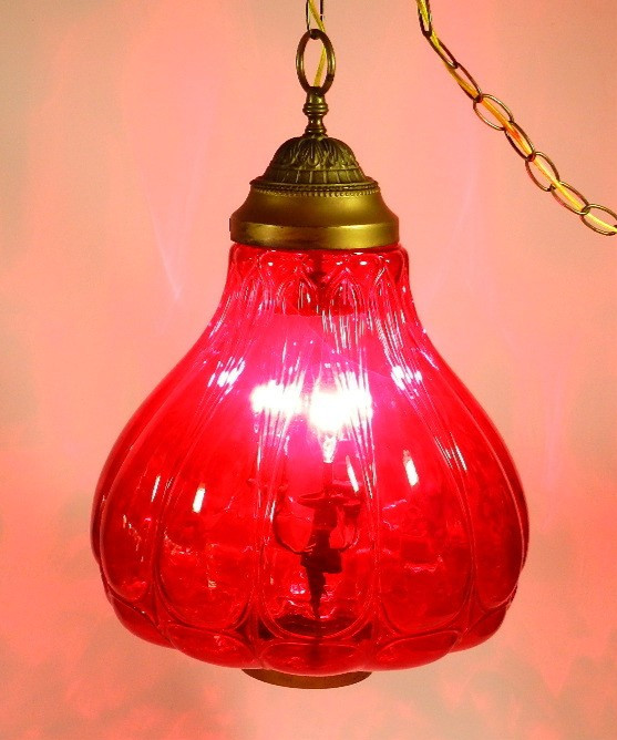 Vintage Ruby Red Glass Swag Hanging Light