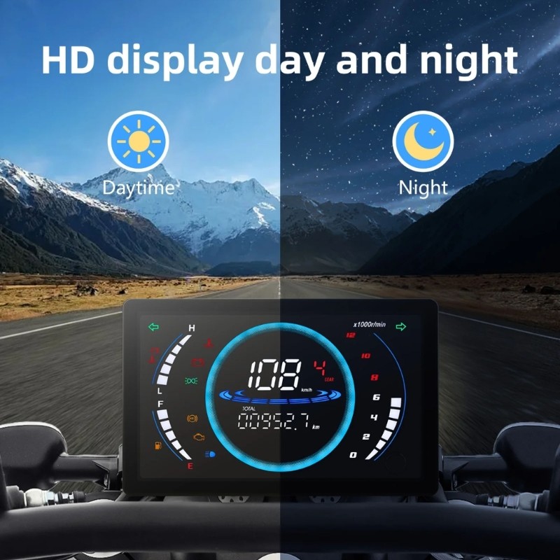 Weatherproof Motorcycle LED Dashboard Speedometer Tachometer Odometer Sensor