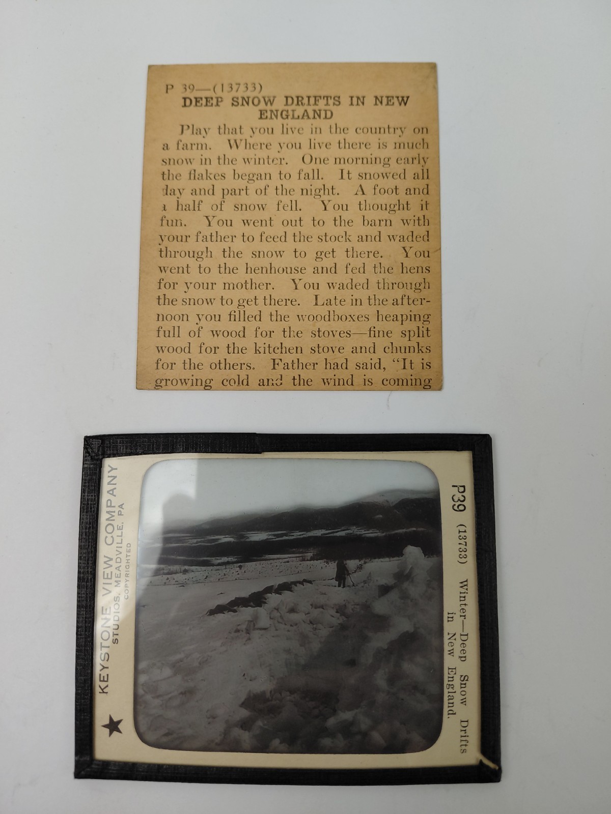 Magic Lantern Glass Slide Photo Keystone P39 Winter Deep Snow Drift New England