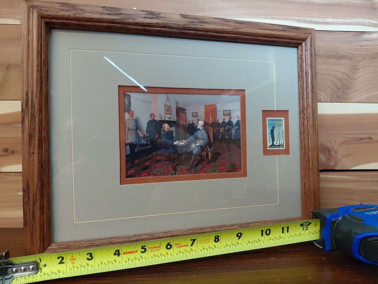 Appomattox Court House Surrender Print w/ Civil War Centennial Stamp Framed