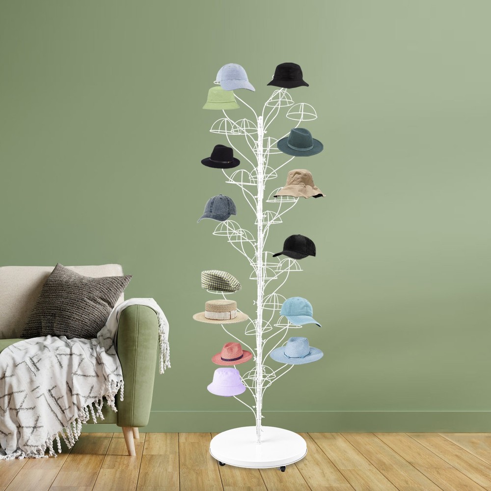 Rolling Metal Hat Display Stand - 35 Hanger Capacity with Wheels