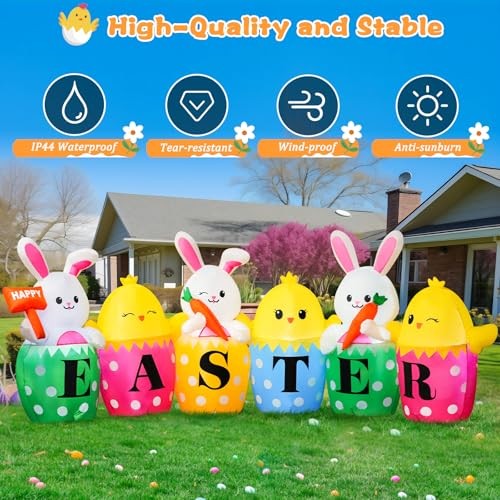 10 FT Easter Inflatables Bunny, Cute Rabbits with 10 FT Rabbit & Chick