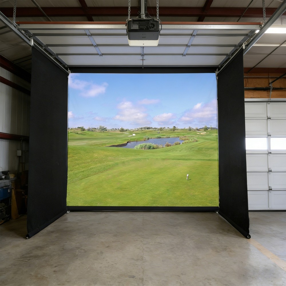 Motorized Golf Simulator Screen Enclosure for Garage Ceiling Mounted Retractabe