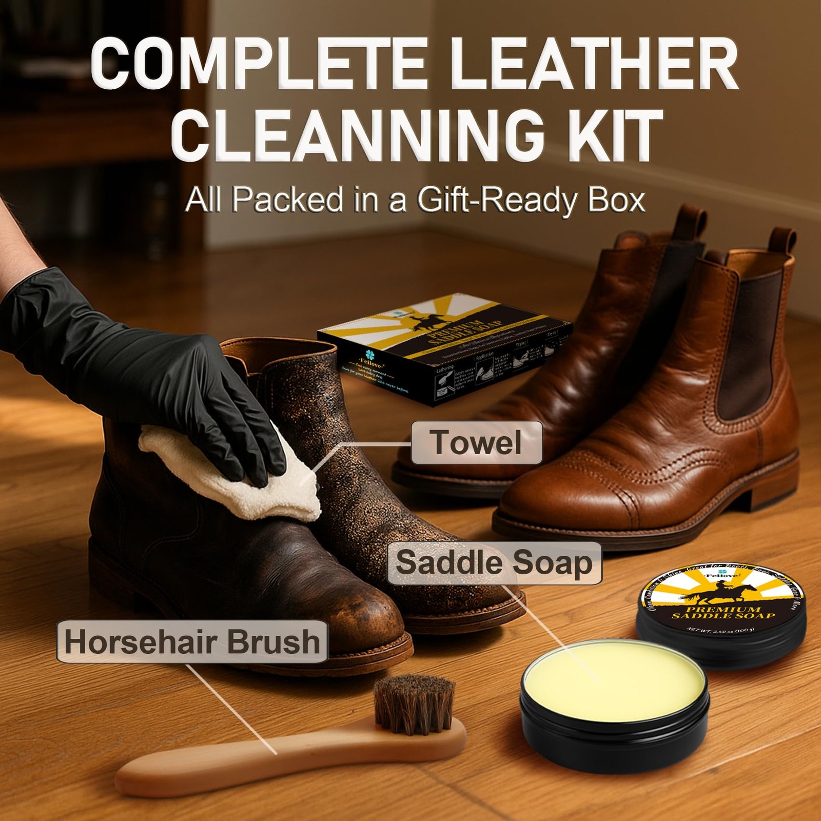3.52oz Leather Saddle Soap Cleaner Conditioner Kit with Brush Cloth
