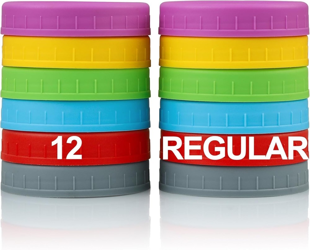 12 Pack Plastic Mason Jar Lids - Multicolor & Dishwasher Safe for Kitchen Use