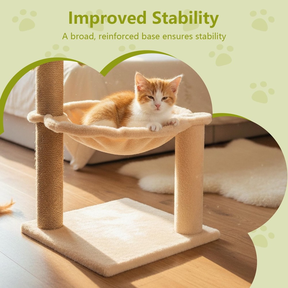 Kitten Tree with Plush Perch, Soft Hammock,and Rope Scratching Posts, Stable ...