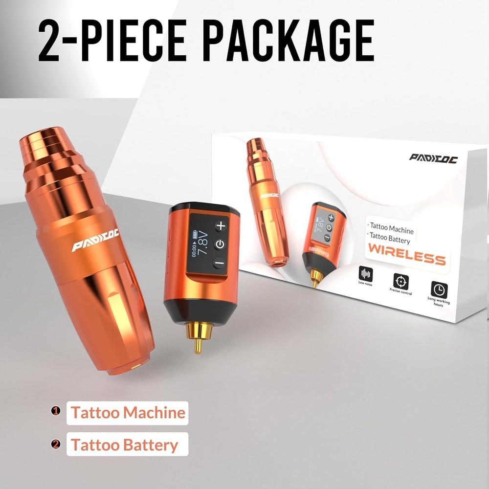 Padieoe Tattoo Gun Dotwork Kit Wireless Machine with Orange