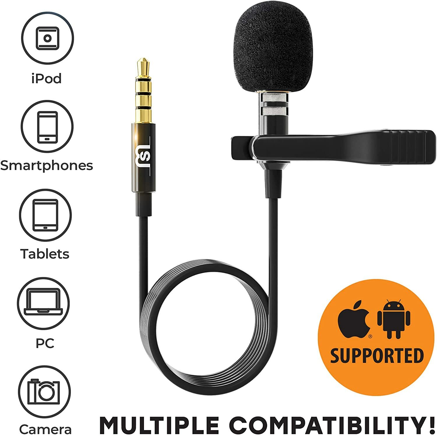 Omnidirectional Lapel Lavalier Microphone Clip-on Condenser Mini Iphone Android