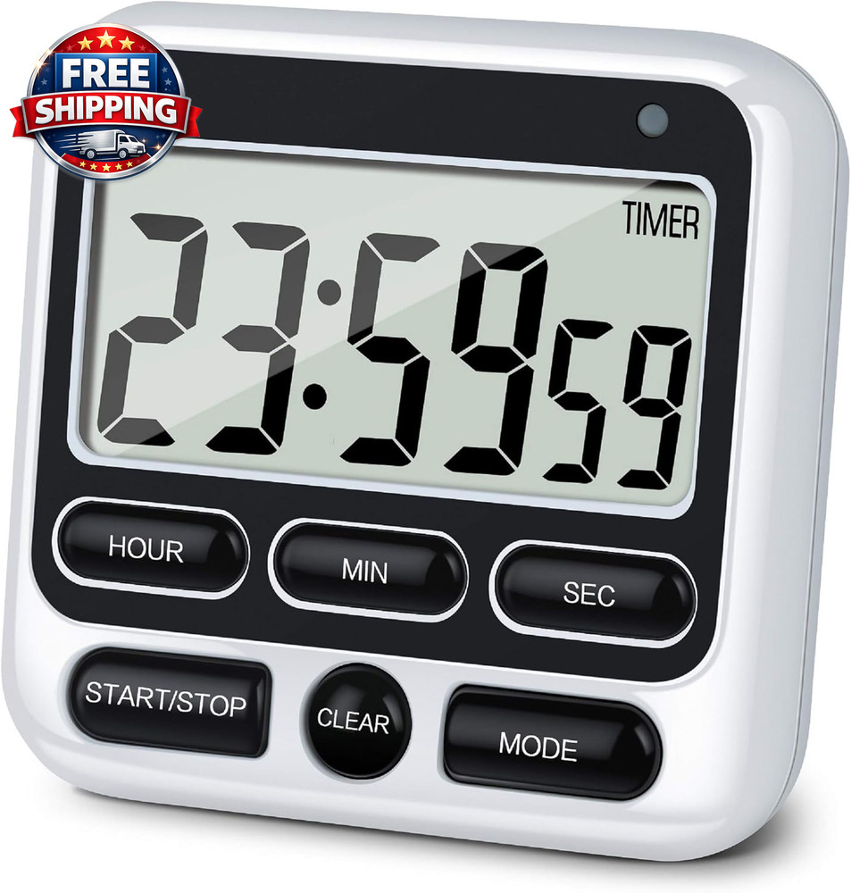 Versatile 12-Hour Digital Kitchen Timer with Mute/Loud Alarm Switch