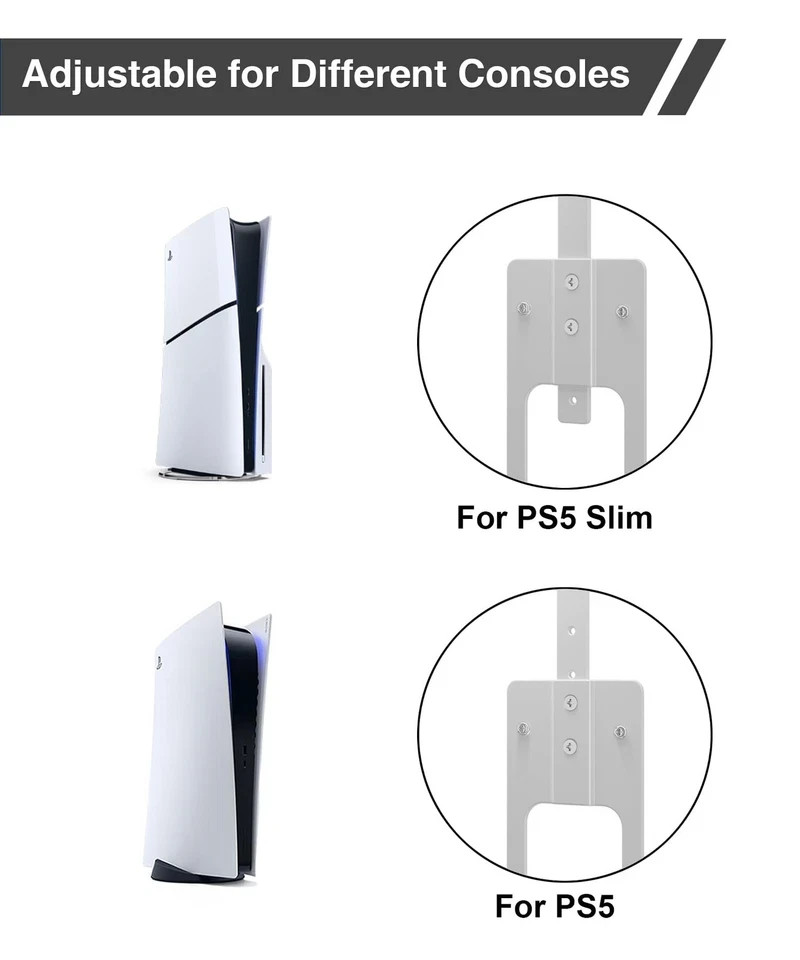 Upgraded Adjustable Console Holder Wall Mount for PS5: Black Gaming White