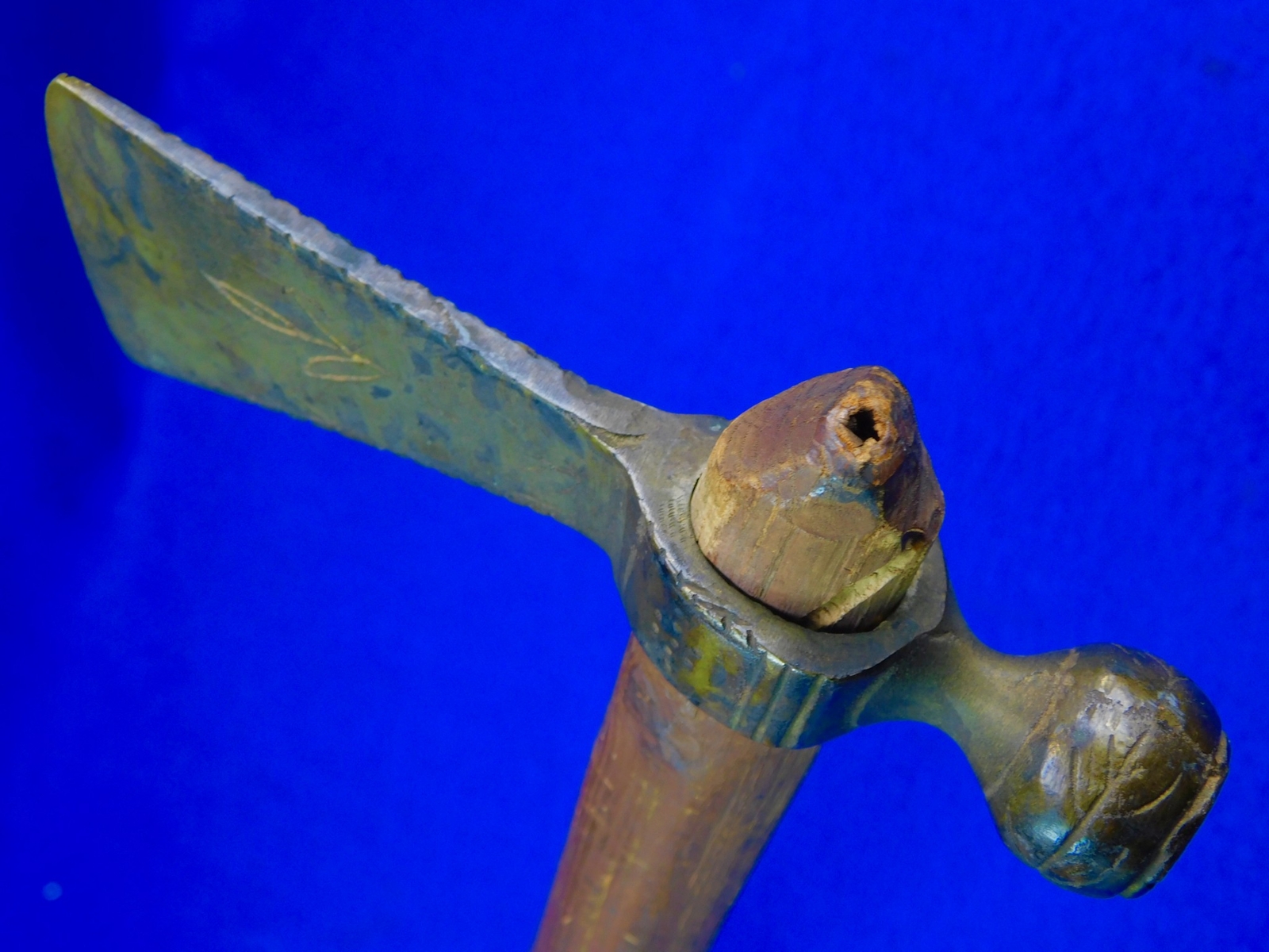 Antique Native American Indian Colonial Brass Head Trade Pipe Tomahawk Axe