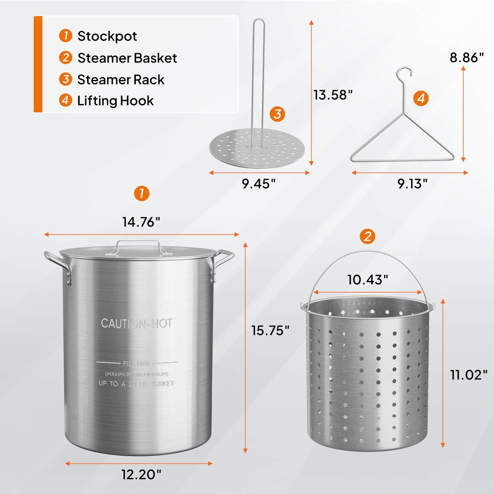 30 QT Aluminum Seafood Boil Pot with Strainer Basket, Lid, Hook for Boiling