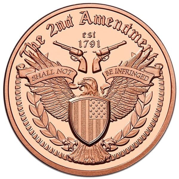 COPPER EAGLE 2ND AMENDMENT 1 AVDP OZ .999 PURE COPPER ROUND