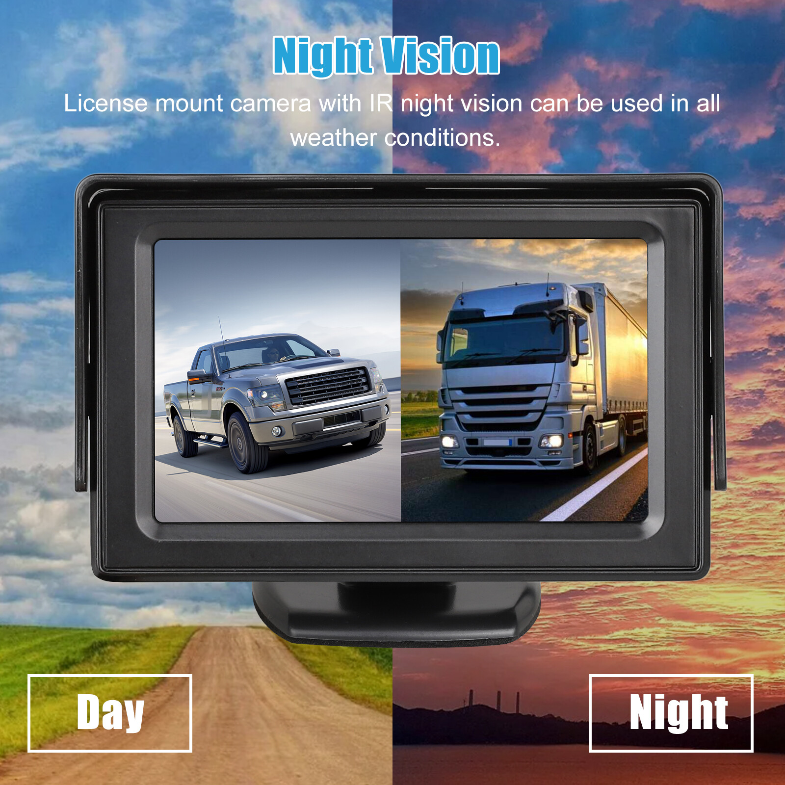 4.3" LCD Monitor Car Camera Rear View Backup Parking Reverse Kit w/ Night Vision