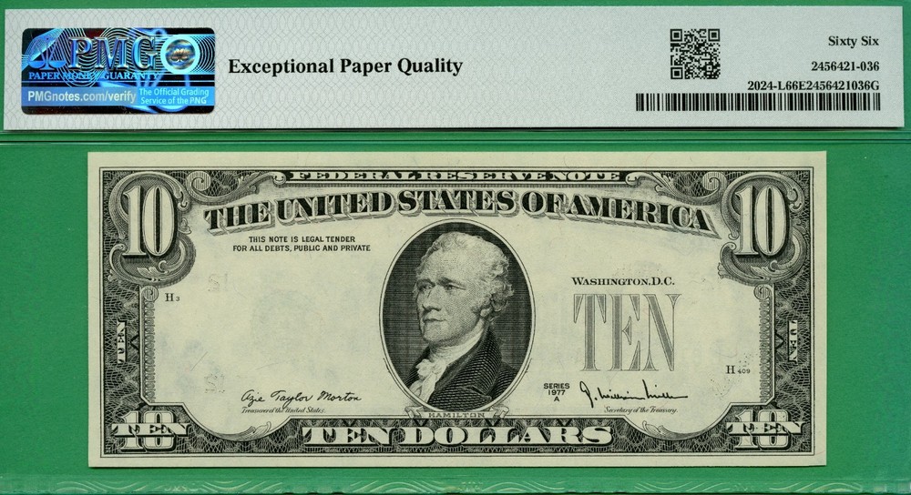ERROR - OVERPRINT ON BACK ERROR - 1977A $10 FRN - PMG GEM 66 EPQ - ERROR
