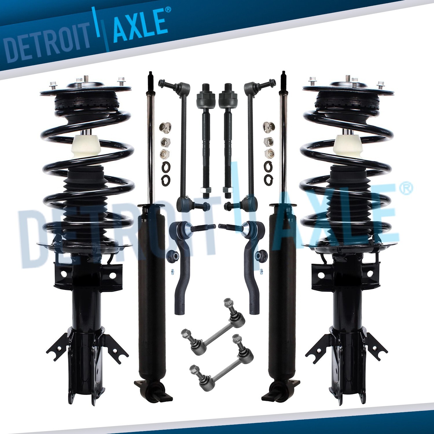 Front Struts w/Spring Rear Shocks Sway Bars Tie Rods Kit for 2013-20 Ford Fusion